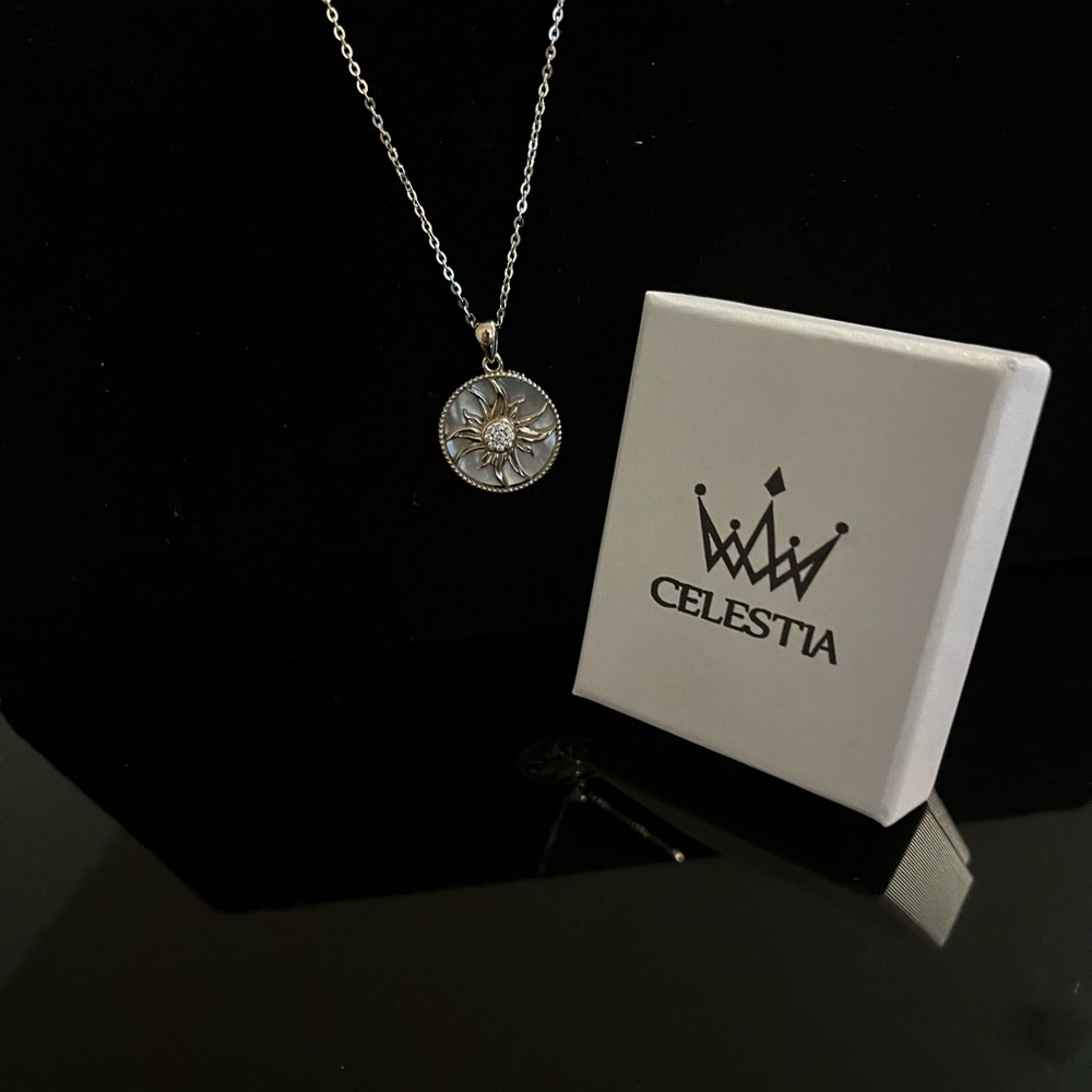 Celestia 925 Italy Sterling Silver Sun Necklace With Mother of Pearl